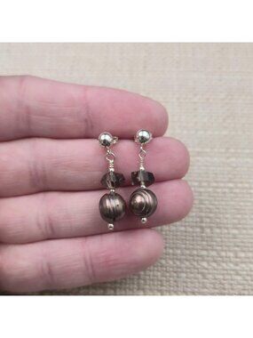 Sterling Silver Brown Pearls And Smoky Quartz Earrings A7591